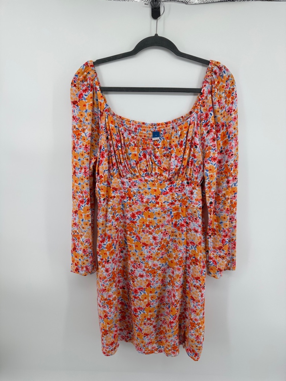 Old Navy Cottagecore Boho Romantic Retro Orange Floral Scoop-Neck L/S Dress SzL